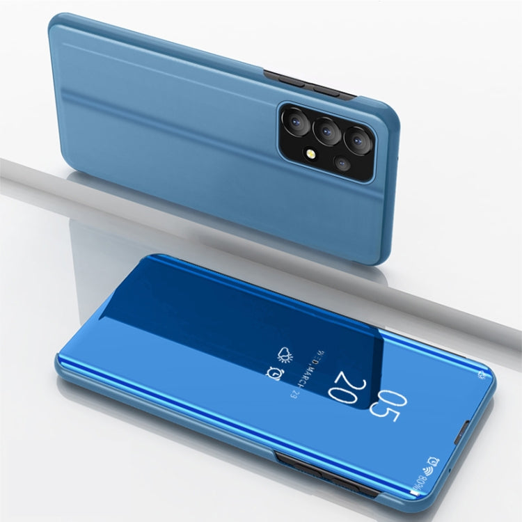 For Samsung Galaxy A73 5G Plated Mirror Flip Leather Case with Holder(Blue)