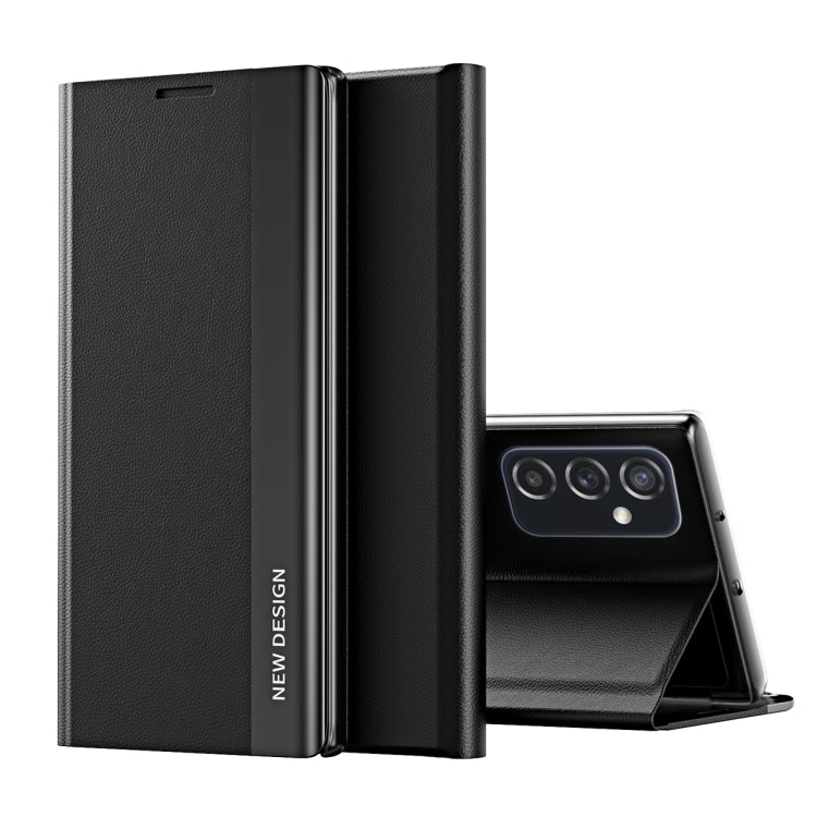 For Samsung Galaxy A53 5G Side Electroplated Magnetic Flip Leather Case with Holder(Black)