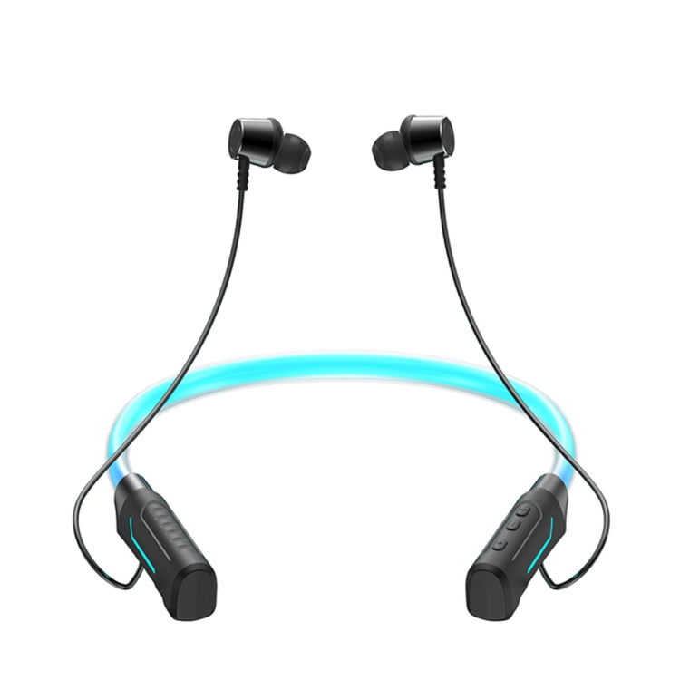 JG4 Flashing LED Neck-mounted Stereo Bluetooth Wireless Earphone(Black)