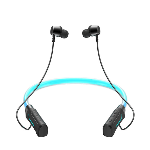 JG4 Flashing LED Neck-mounted Stereo Bluetooth Wireless Earphone(Black)