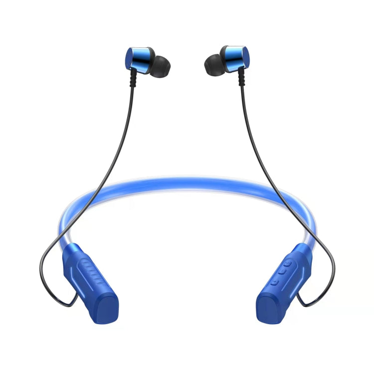 JG4 Flashing LED Neck-mounted Stereo Bluetooth Wireless Earphone(Blue)