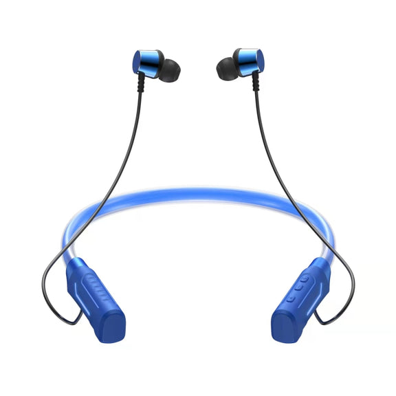 JG4 Flashing LED Neck-mounted Stereo Bluetooth Wireless Earphone(Blue)