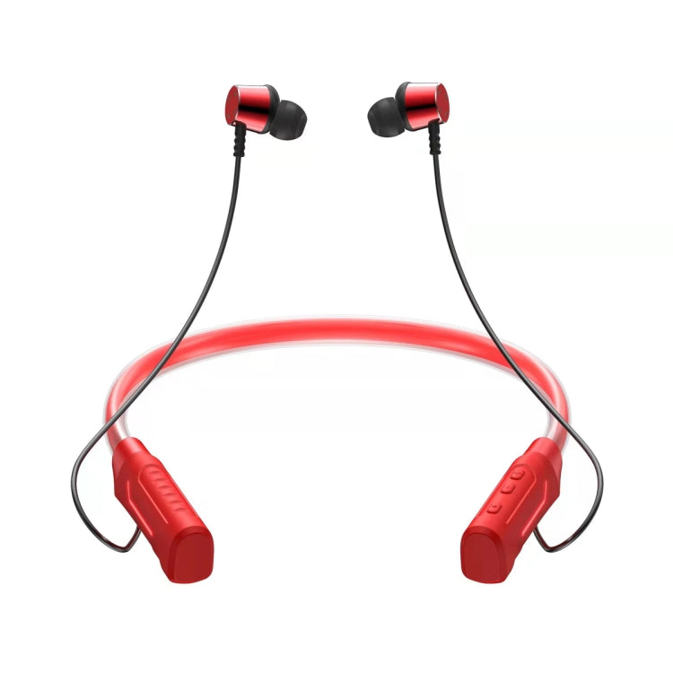 JG4 Flashing LED Neck-mounted Stereo Bluetooth Wireless Earphone(Red)