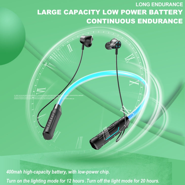 JG4 Flashing LED Neck-mounted Stereo Bluetooth Wireless Earphone(Black)