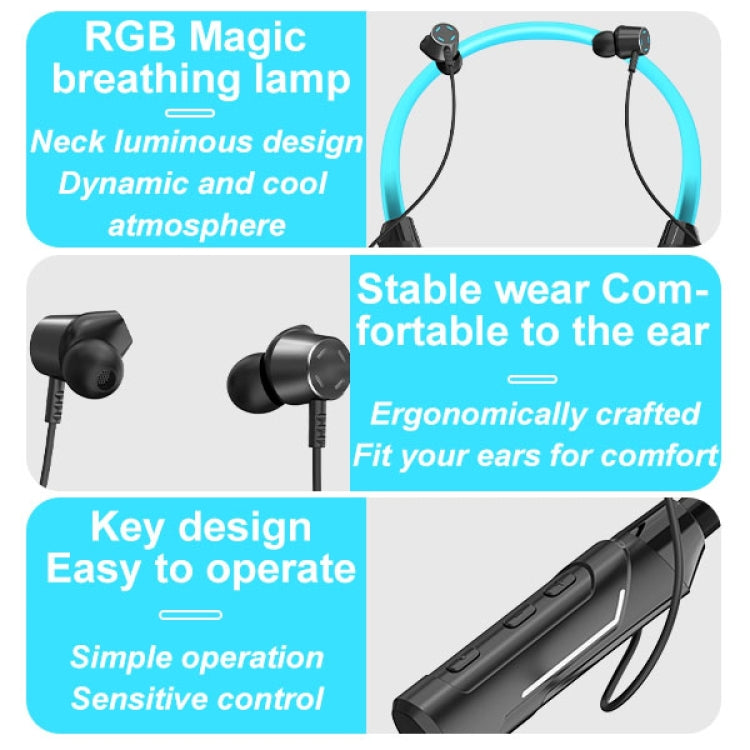 JG4 Flashing LED Neck-mounted Stereo Bluetooth Wireless Earphone(Black)