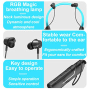 JG4 Flashing LED Neck-mounted Stereo Bluetooth Wireless Earphone(Black)