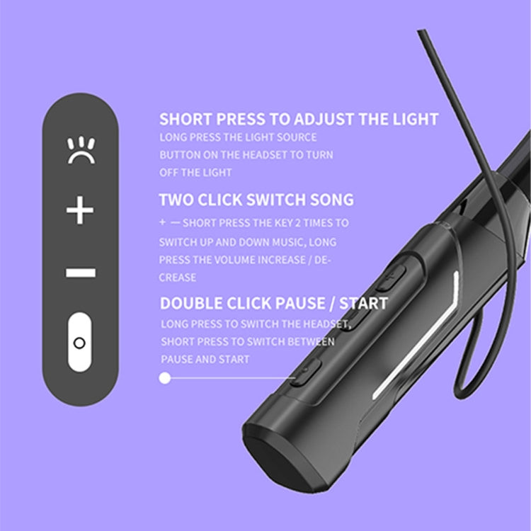 JG4 Flashing LED Neck-mounted Stereo Bluetooth Wireless Earphone(Black)
