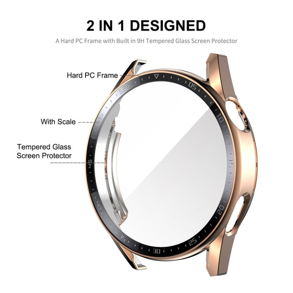 For Huawei Watch GT 3 46mm ENKAY PC Frame + Tempered Glass Protector Case With Scale(Silver)