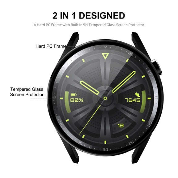 For Huawei Watch GT 3 46mm ENKAY Matte PC Frame + Tempered Glass Protector Case(Dark Blue) - Watch Cases by ENKAY