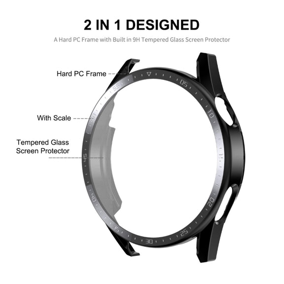 For Huawei Watch GT 3 46mm ENKAY Matte PC Frame + Tempered Glass Protector Case With Scale(Dark Blue)