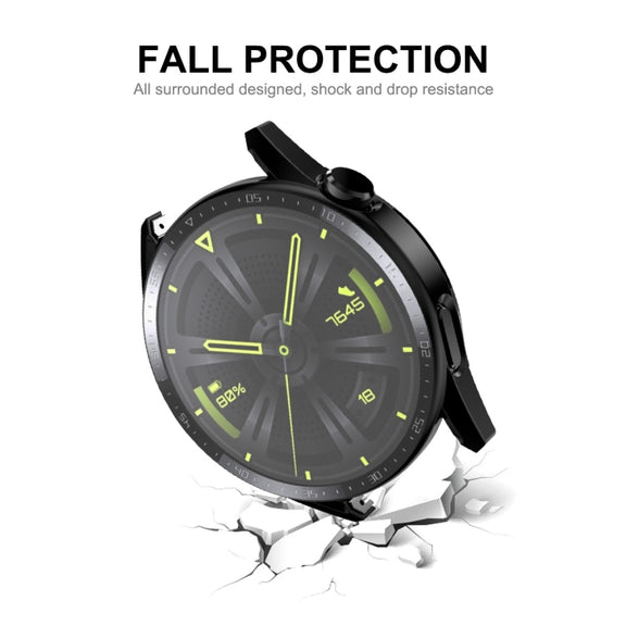 For Huawei Watch GT 3 46mm ENKAY Matte PC Frame + Tempered Glass Protector Case With Scale(Dark Blue)