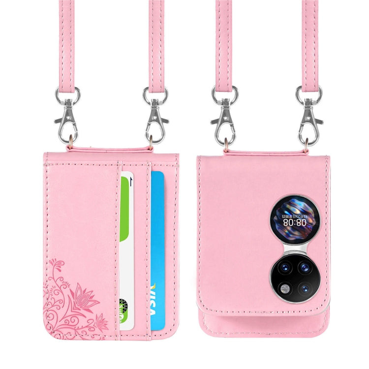 For Huawei  P50 Pocket Diagonal Embossed Card Folding Phone Case(Pink)