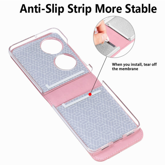 For Huawei  P50 Pocket Diagonal Embossed Card Folding Phone Case(Pink)