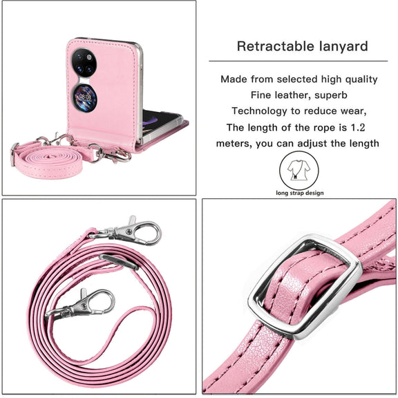 For Huawei  P50 Pocket Diagonal Embossed Card Folding Phone Case(Pink)
