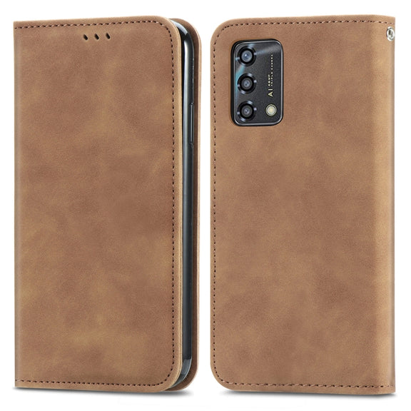 For OPPO A95 4G Retro Skin Feel Magnetic Horizontal Flip Leather Phone Case(Brown)