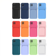 For Samsung Galaxy A22 5G Skin Feel Card TPU Contrast Color Button Phone Case(Black)