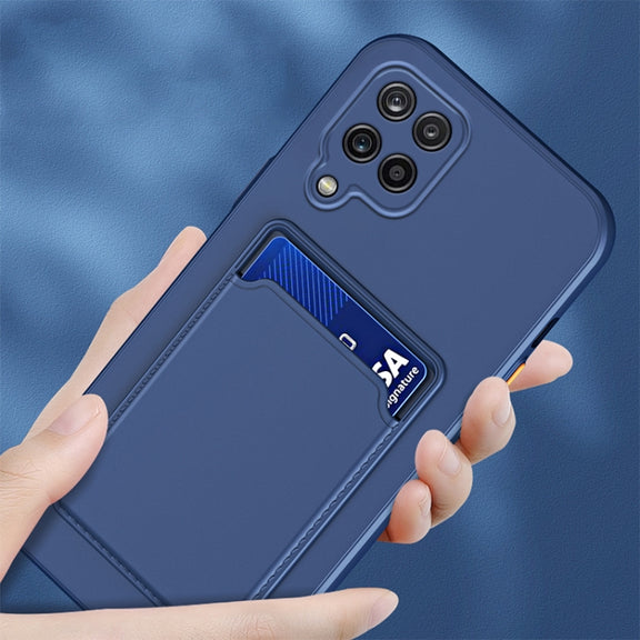 For Samsung Galaxy A22 5G Skin Feel Card TPU Contrast Color Button Phone Case(Black)