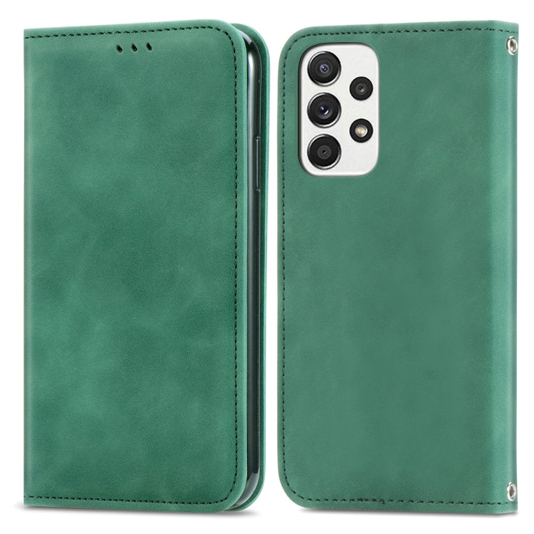For Samsung Galaxy A73 5G Retro Skin Feel Magnetic Horizontal Flip Leather Phone Case(Green)