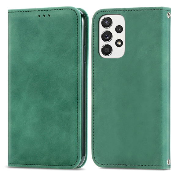 For Samsung Galaxy A73 5G Retro Skin Feel Magnetic Horizontal Flip Leather Phone Case(Green)