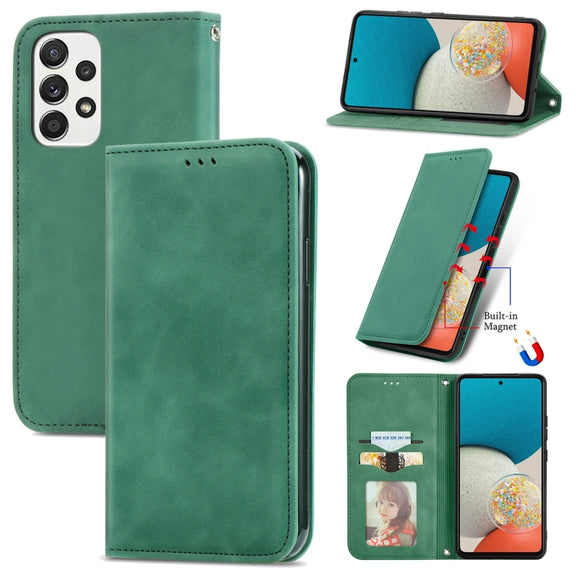 For Samsung Galaxy A73 5G Retro Skin Feel Magnetic Horizontal Flip Leather Phone Case(Green)