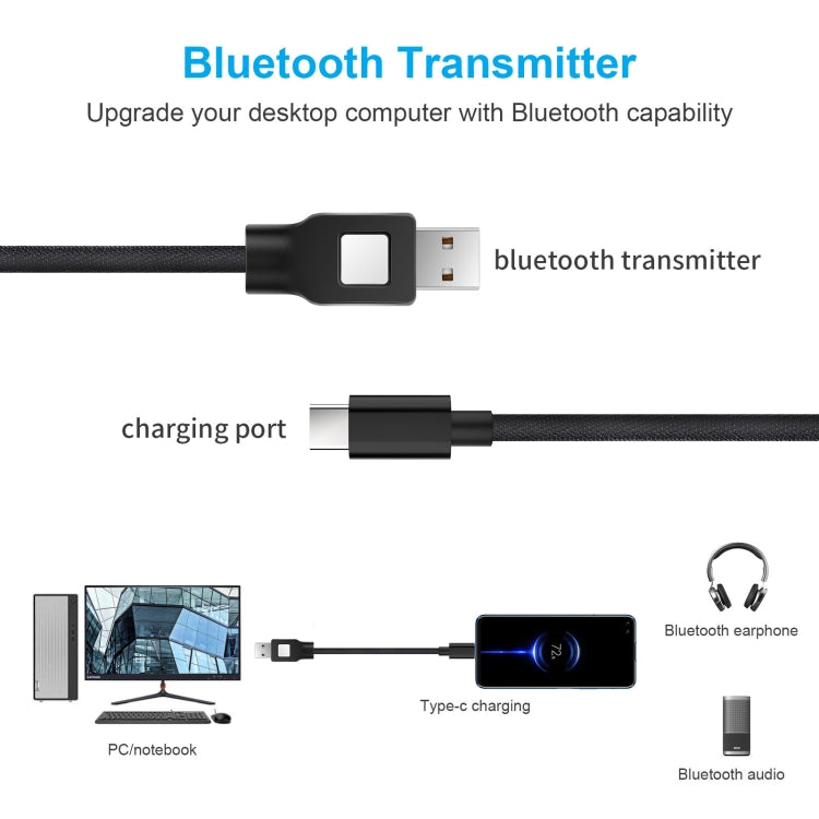 ZF170 1.2m USB to Type-C Charging Data Cable with Bluetooth Transmitter Function