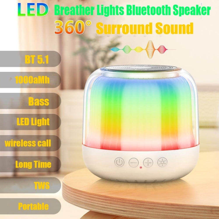 JY12 Full-screen RGB LED Breather Light Wireless Bluetooth Speaker(White)