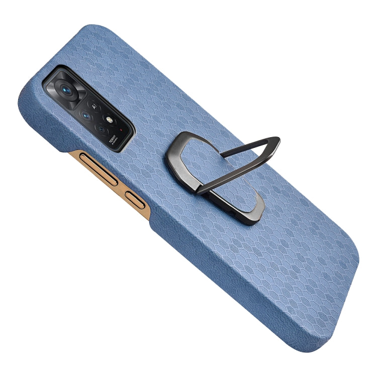 For Xiaomi Redmi Note 11 Pro Global Ring Holder Honeycomb PU Phone Case(Light Blue)