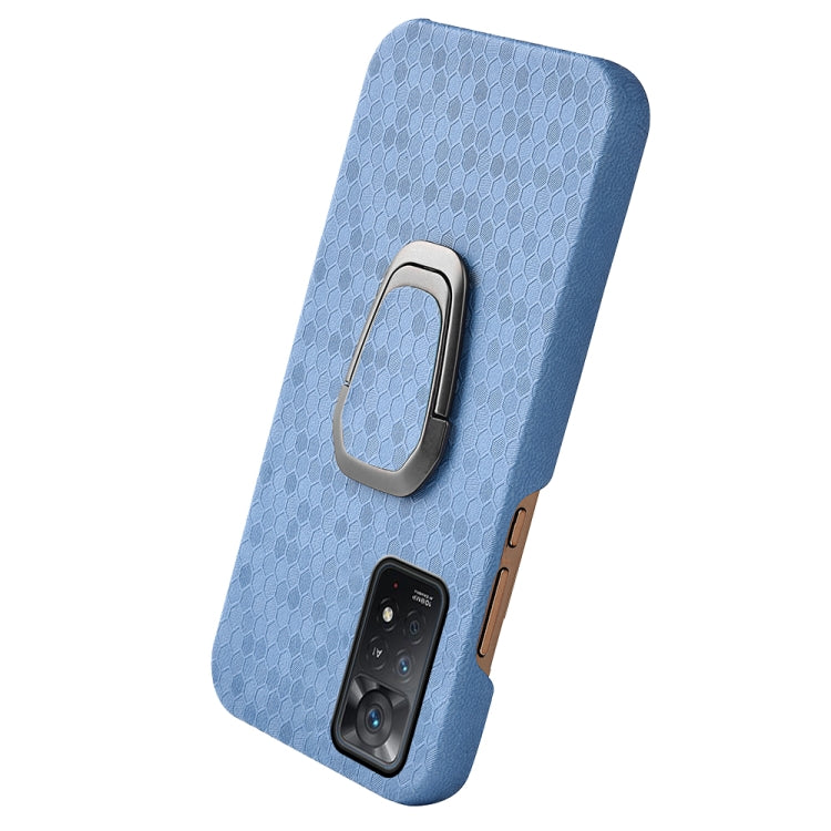 For Xiaomi Redmi Note 11 Pro Global Ring Holder Honeycomb PU Phone Case(Light Blue)