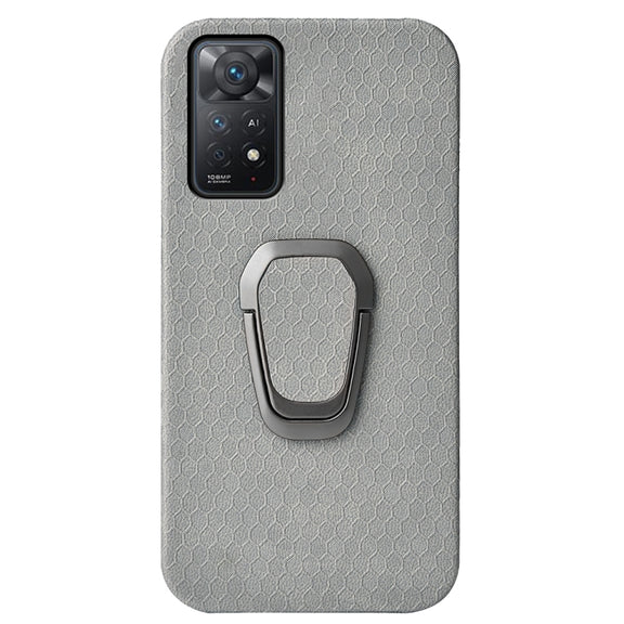 For Xiaomi Redmi Note 11 Pro Global Ring Holder Honeycomb PU Phone Case(Grey)
