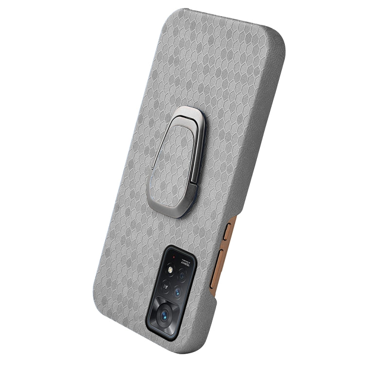 For Xiaomi Redmi Note 11 Pro Global Ring Holder Honeycomb PU Phone Case(Grey)