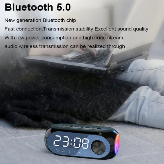 AEC S8 Alarm Clock Bluetooth Speakers with LED Light Support TF / FM(Black)