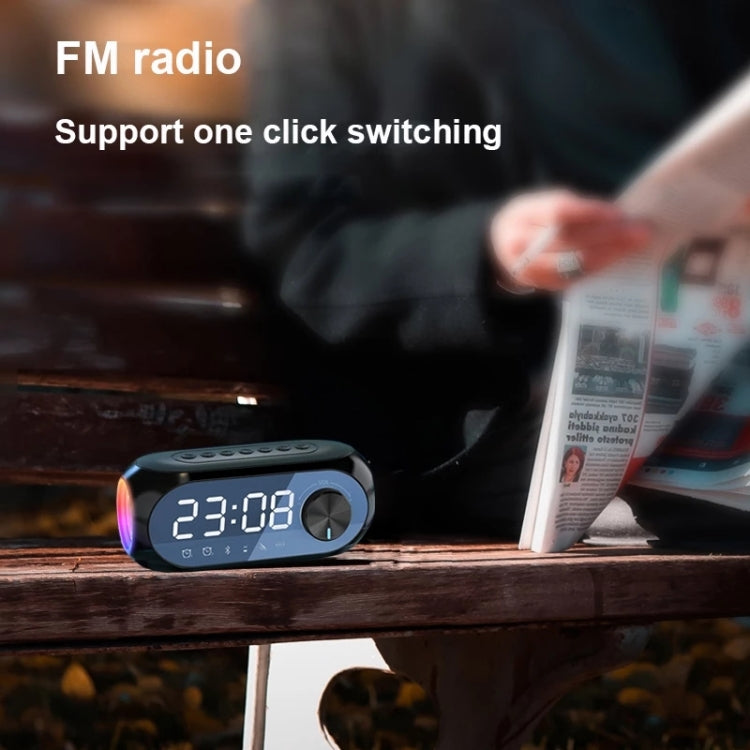 AEC S8 Alarm Clock Bluetooth Speakers with LED Light Support TF / FM(Black)