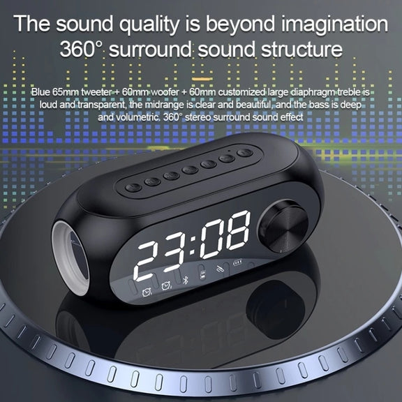 AEC S8 Alarm Clock Bluetooth Speakers with LED Light Support TF / FM(Black)