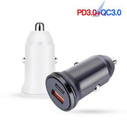WKN-707 PD 20W USB-C / Type-C + QC 3.0 25W USB Mini Car Charger with USB-C / Type-C to 8 Pin Data Cable, Cable Length: 1m(Black)