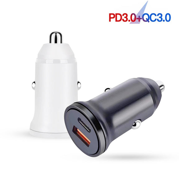 WKN-707 PD 20W USB-C / Type-C + QC 3.0 25W USB Mini Car Charger with USB-C / Type-C to 8 Pin Data Cable, Cable Length: 1m(Black)