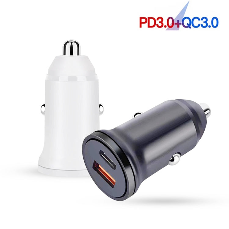 WKN-707 PD 20W USB-C / Type-C + QC 3.0 25W USB Mini Car Charger with USB-C / Type-C to 8 Pin Data Cable, Cable Length: 1m(Black)
