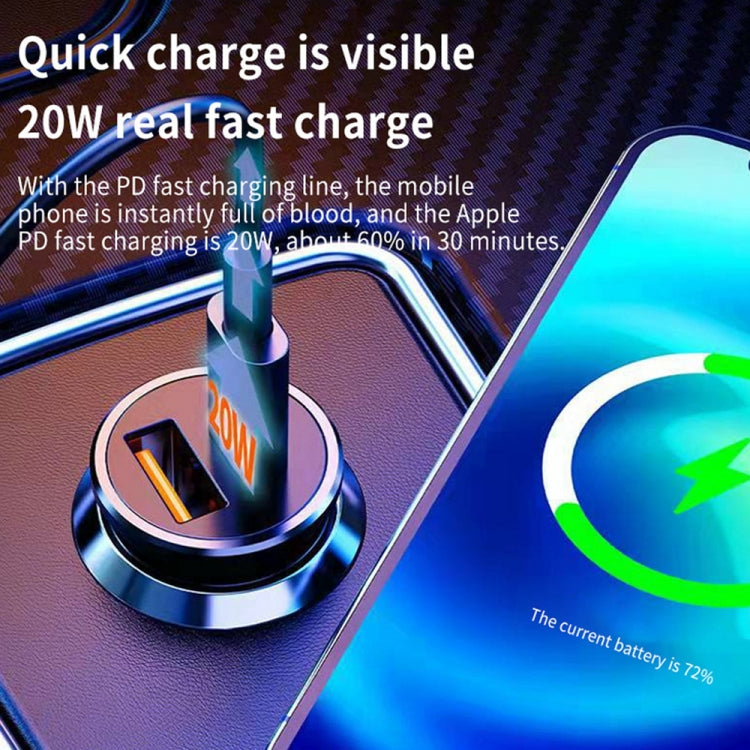 WKN-707 PD 20W USB-C / Type-C + QC 3.0 25W USB Mini Car Charger with USB-C / Type-C to 8 Pin Data Cable, Cable Length: 1m(Black)