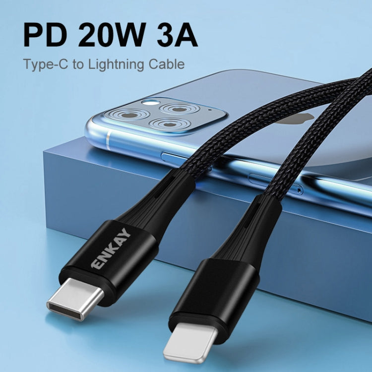 ENKAY PD 20W 3A USB-C / Type-C to 8 Pin Fast Charging Nylon Braided Data Cable, Length:1m(Black)