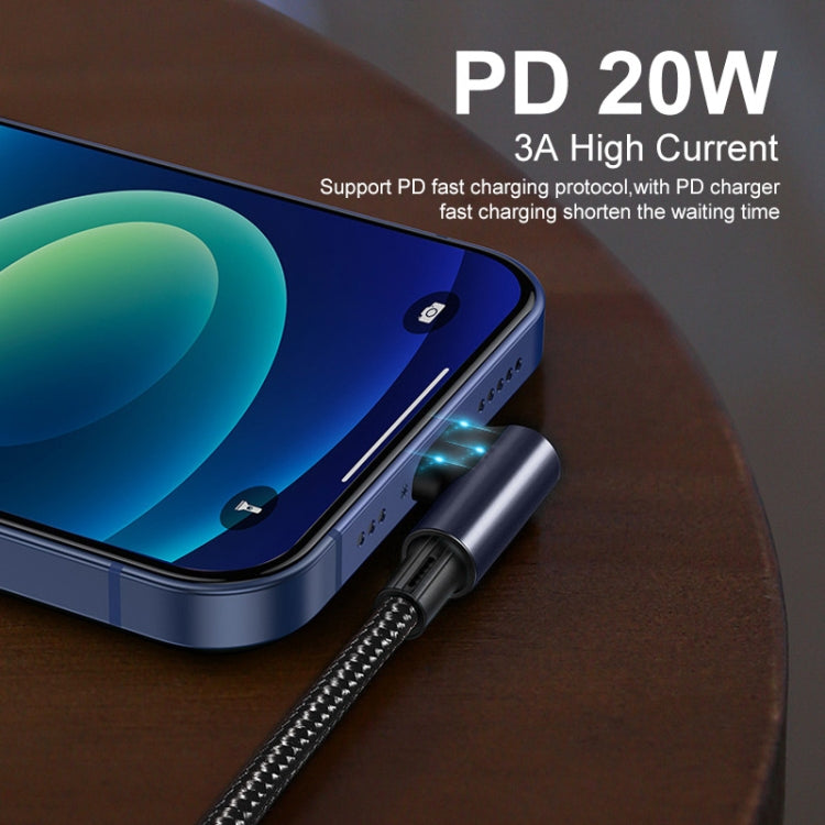 ENKAY PD 20W 3A USB-C / Type-C to 8 Pin Elbow Fast Charging Nylon Braided Data Cable, Length:2m(Black)