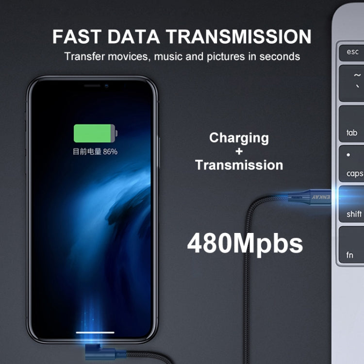 ENKAY PD 20W 3A USB-C / Type-C to 8 Pin Elbow Fast Charging Nylon Braided Data Cable, Length:2m(Green)
