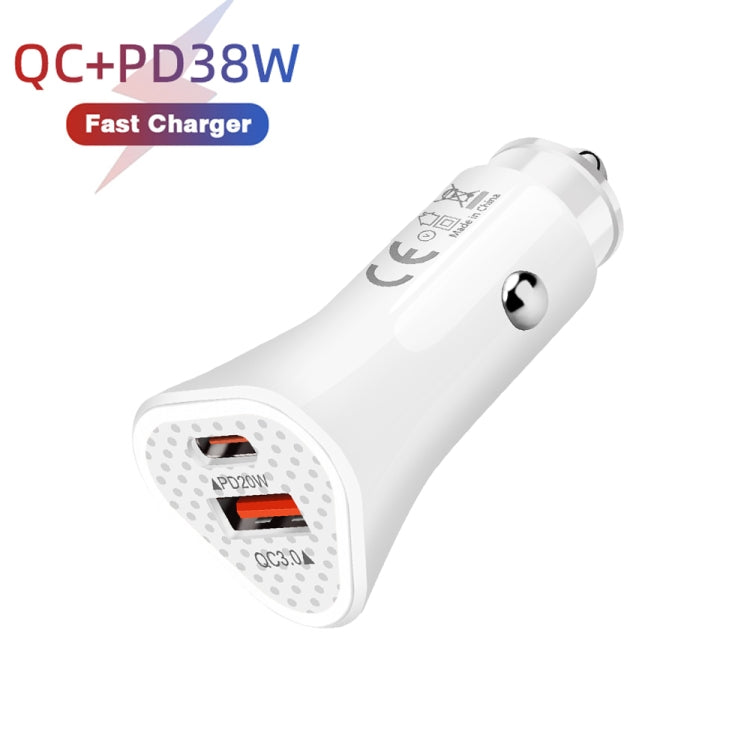 TE-P23 38W PD 20W USB-C / Type-C + QC3. 0 USB Triangle Car Charger + USB to USB-C / Type-C Data Cable, Length: 1m(White)