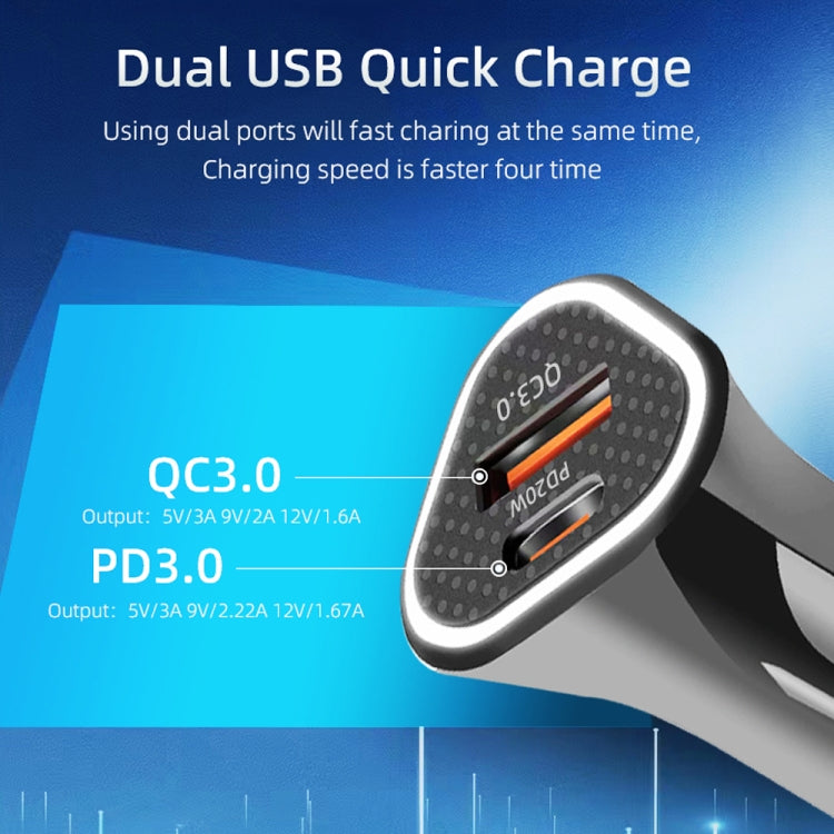 TE-P23 38W PD 20W USB-C / Type-C + QC3. 0 USB Triangle Car Charger + USB to Micro USB Data Cable, Length: 1m(Black)
