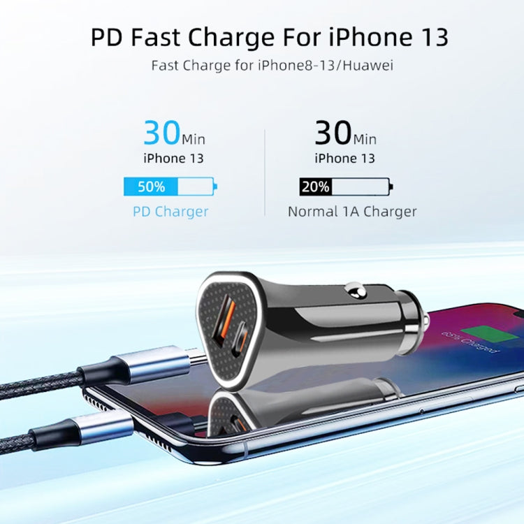 TE-P23 38W PD 20W USB-C / Type-C + QC3. 0 USB Triangle Car Charger + USB to Micro USB Data Cable, Length: 1m(Black)