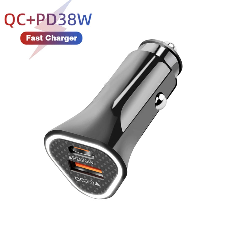 TE-P23 38W PD USB-C / Type-C + QC3. 0 USB Triangle Car Charger + USB-C / Type-C to USB-C / Type-C Data Cable, Length: 1m(Black)