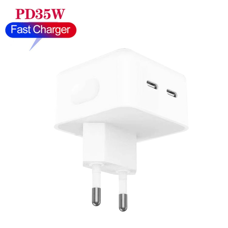 PD 35W Dual USB-C / Type-C Ports Charger with 1m Type-C to 8 Pin Data Cable, EU Plug