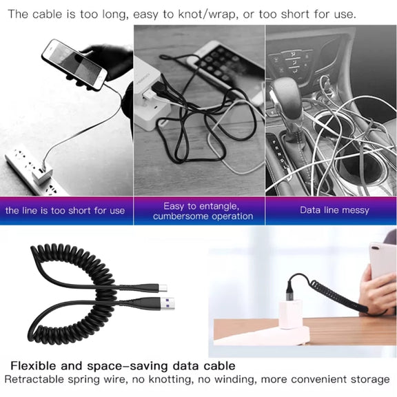 USB to 8 Pin 1.5m Spring Telescopic Mobile Phone Fast Charging Data Cable