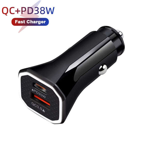 TE-P22 38W PD USB-C / Type-C + QC3. 0 USB Car Charger with 1m USB to USB-C / Type-C Data Cable(Black)