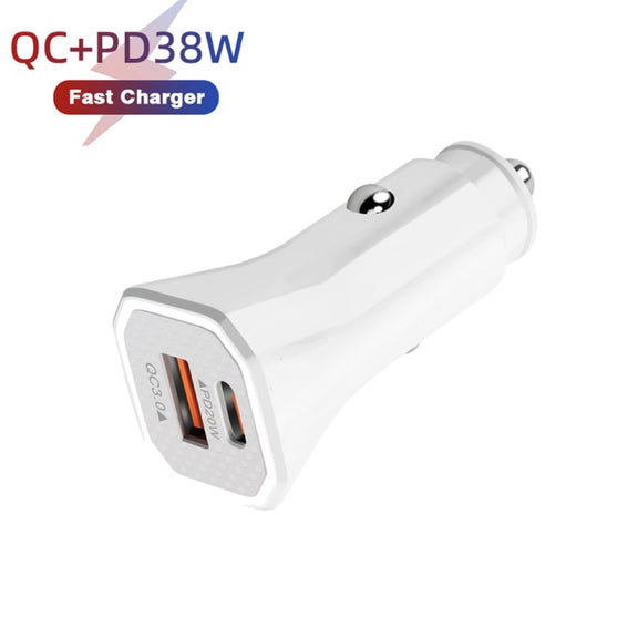 TE-P22 38W PD USB-C / Type-C + QC3. 0 USB Car Charger with 1m USB to USB-C / Type-C Data Cable(White)