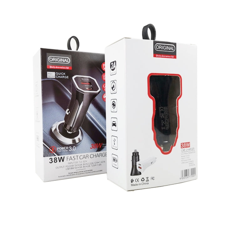 TE-P22 38W PD USB-C / Type-C + QC3. 0 USB Car Charger with 1m USB to USB-C / Type-C Data Cable(White)
