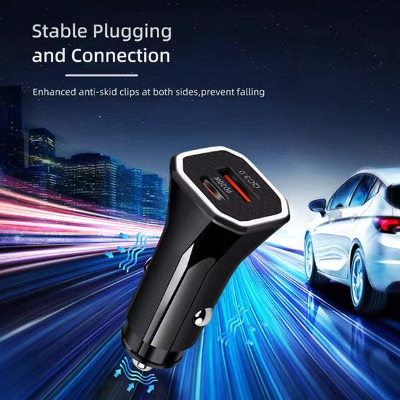TE-P22 38W PD USB-C / Type-C + QC3. 0 USB Car Charger with 1m USB to Micro USB Data Cable(Black)